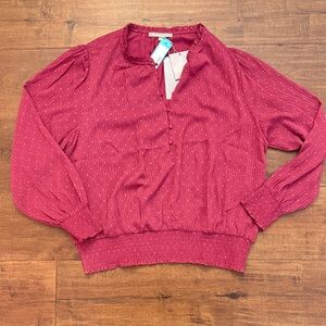 Daniel Rainn Red Blouse with Button Accents